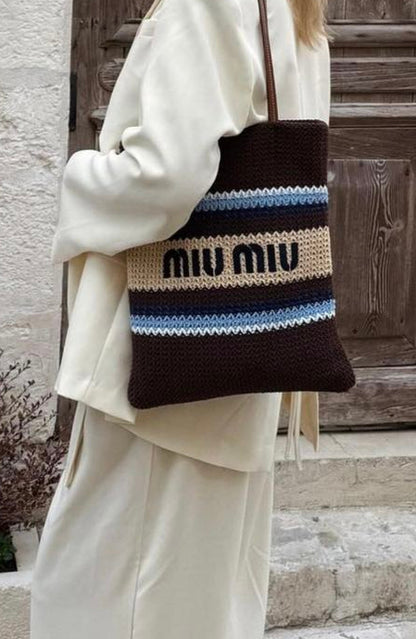 striped crochet tote bag